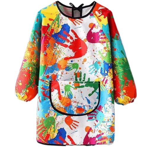 QmjdDymx Art Smock für Kinder 4-6, Kinder Kunst Smocks runder Ausschnitt wasserdichte Polyestermalerei Schürze für Kinder mit Ärmeln und Tasche für Kunst, Malerei, Küche, Kinder Kunst Smocks von QmjdDymx