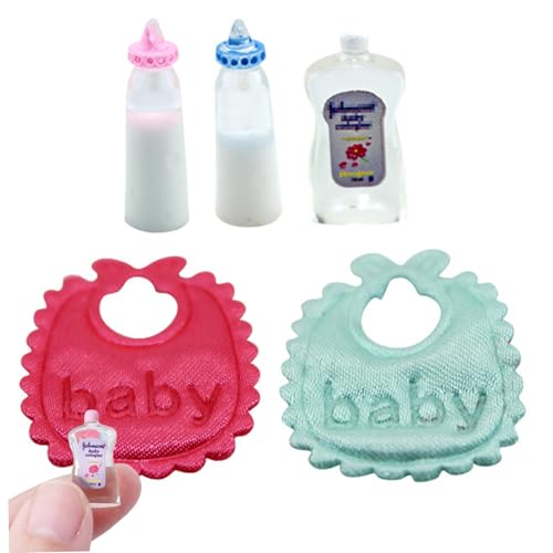 QmjdDymx Babypuppenflaschen, 1 Set Mini Babypuppenzubehör, Babypuppenflaschen, Babypuppenlätzchen, Mini -Shampoo, 1:12 realistisches Puppenhauszubehör, Babypuppenlätzchen von QmjdDymx