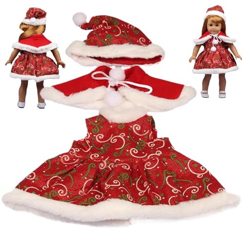 QmjdDymx Babypuppenkleidung, 18 -Zoll -Puppenkleidung setzt weiche Weihnachtsbabypuppenkleidung mit Hut, Kleid, Schal und Schuhe Puppenzubehör für Kinder, Stil 1,18 Zoll Puppenkleidung (Keine Puppe) von QmjdDymx