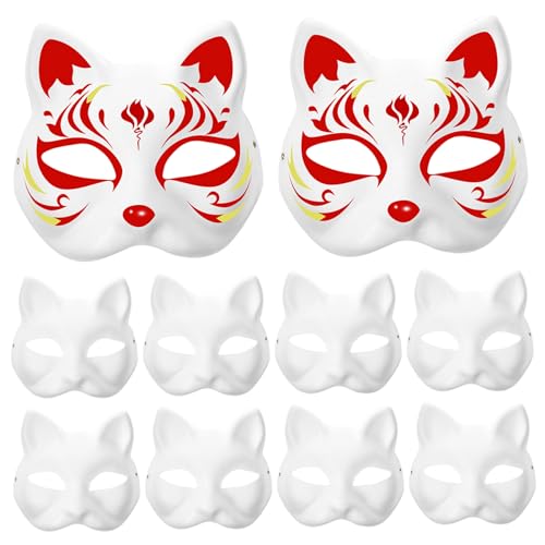 QmjdDymx CA1T -Maske, 10pcs Therian Maske Katzenmaske mit Gummiband, weiße DIY -Katzenmasken zum Malen von Blank von QmjdDymx