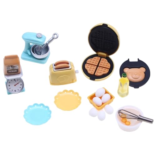 QmjdDymx Dollhouse Kitchen -Zubehör, 10pcs/Set Dollhouse Kitchen -Set, Plastikpuppenhausküchenzubehör umfasst Waffelhersteller, Toaster, Maßstab, Mixer, Style 2, Dollhouse Miniatures von QmjdDymx