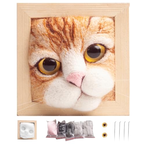 QmjdDymx Katze, Nadel -Filz -Kits, Katzenkopf -Fotorahmen Ornamente Strickkit DIY Nadel Felting Supplies, Nadel Feltzing Starter Kit für Nadel Feltze Kit Anfänger Stil 3 von QmjdDymx