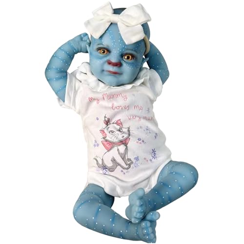 QmjdDymx Real Life Babypuppe 19 lebensechtige Babypuppenblau Alien Babypuppe mit Kleidung und Accessoires, bewegliche Gliedmaßen realistische Babypuppe perfekt für Kinderspielzeug, echte Babypuppe von QmjdDymx