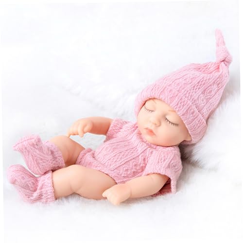 QmjdDymx Weiche Babypuppen 7 Zoll Silikon Babypuppe, Mini schläft voll Silikon-Babypuppen, lebensechter posibles neuer neuer Babypuppe mit Kleider Miniatur-Babypuppen für Mädchen (Rose) von QmjdDymx