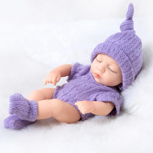 QmjdDymx Weiche Babypuppen 7 Zoll Silikon Babypuppe, Mini schläft voll Silikon-Babypuppen, lebensechter posibles neuer neuer Babypuppe mit Kleider Miniatur-Babypuppen für Mädchen (Violet) von QmjdDymx