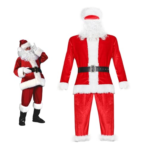 QmjdDymx Weihnachts -Cosplay -Set Männer Santa Claus Outfit Größe L 5pcs Weihnacht Cosplay Kostüm Weißer Barthut Top -Hose rot Dress Up up von QmjdDymx