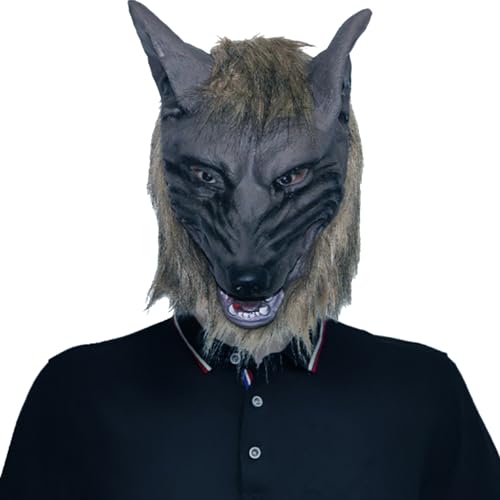 QmjdDymx Wolf Head Mask Halloween Scary Full Face Werwolf Maske für Halloween und Cosplay -Kostümparty Horror Nächte dunkelbraune 1pc -Handschuhe von QmjdDymx