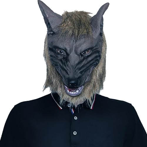 QmjdDymx Wolf Head Mask Halloween Scary Full Face Werwolf Maske für Halloween und Cosplay -Kostümparty Horror Nächte dunkelbraune 1pc Werwolf Maske von QmjdDymx