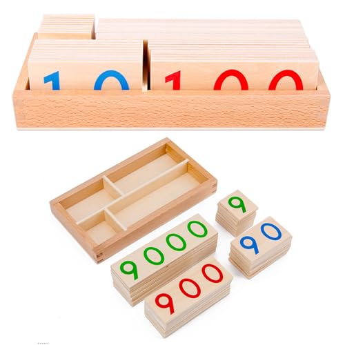 QmjdDymx Zahlenkarten 1-100, Zahlenkarten 1-9000 Holzzahlenkarten mit Box kleine Nummernblöcke Spielzeug Bildungszählspielzeug für Kinder, Zahlenblöcke, Zahlenkarten von QmjdDymx