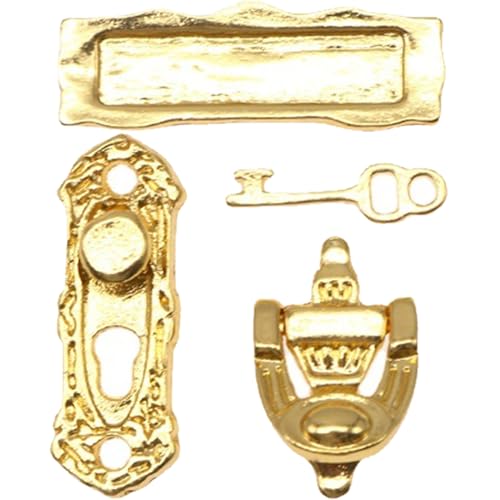 Schloss- und Schlüsselspielzeug, 4pcs Dollhouse Türknöpfe 1/12 Skala Retro Miniatur -Schloss und wichtige Toy Metal Door Tor Türtür Klopfer Schloss Türplatte für Dollhouse Decoration, Puppenhausmin von QmjdDymx