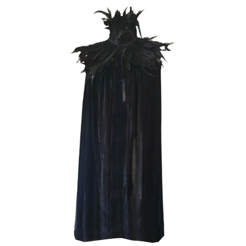 Schwarzer Umhang, schwarzer Umhang Mysteriöser in voller Länge 70,9 in Halloween Hexen Umhang samtartig mit Nackenverzierung für Männer, Frauen Unisex Witch Cape Cloak des Vampirs, Hexenumhang von QmjdDymx