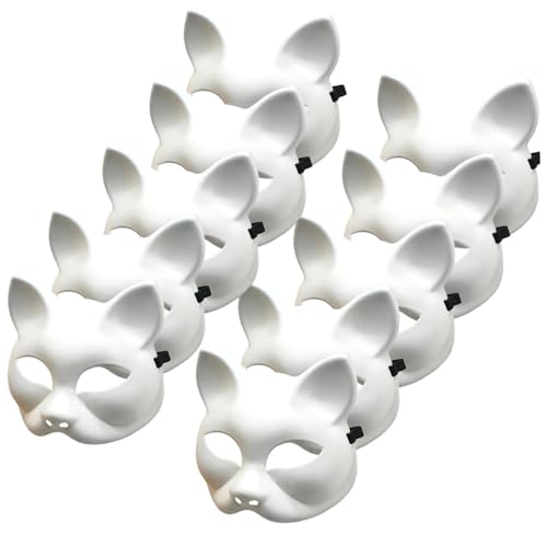 Weiße Maske 10pcs Katzenmaske 5x6.7 Blindes Halloween -Maske, Plastik -Katzenmasken zum Malen, DIY halbgesicht weiße Therian Maske, Therian Gear mit Elastizität Band für Halloween -Cosplay -Party - von QmjdDymx