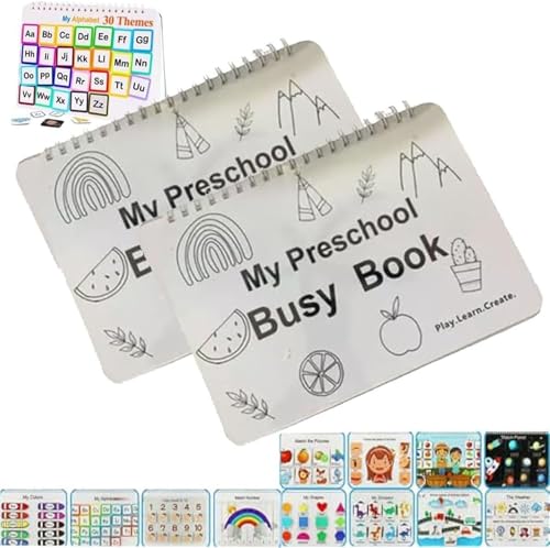 My Preschool Busy Book, Preschool Learning Activities, Education Workbook Activity Binder Learning Toys, Autism Learning Materials and Tracing Coloring Book (2Pcs) von Qoobom