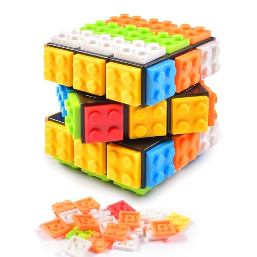 3x3 Speed Magic Cube, 3D Puzzle Magic Cube, 2 in 1 Build-on Brick Magic Cube, Brain Bricks und Teaser Puzzle Klassisches Spielzeug Kompatibel mit Lego für Kinder Erwachsene Jungen Mädchen Geschenk von Qooloo