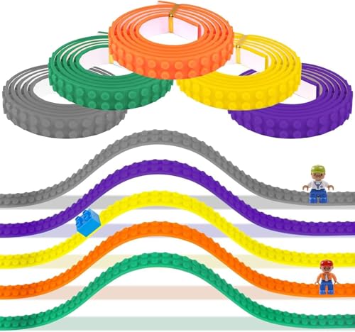 5 Stück Kompatibel Fliesen, 92CM Doppelseitige Bauplatte Groß, Wiederverwendbares,aufrollbares Klebeband für Bausteine, Spielzeug Silikon Kompatibel Fliesen für Kinder und Kleinkinder,wiederverwendbar von Qooloo