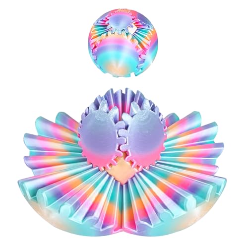 Gear Ball 3D gedrucktes Zahnradkugel Fidget Spielzeug Drehbare Zahnradkugel Stressabbau Schreibtischspielzeug Zahnradball Geschenk für Kinder (Glänzender Regenbogen, Durchmesser: 8,5 cm) von Qooloo