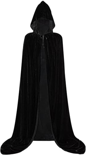 Qooloo Halloween Umhang mit Kapuze 150CM,Erwachsener Schwarzer Umhang mit Kapuze Lange Satin Kapuzenumhang Cape Kostüm für Halloween Karneval Vampir,für Herren und Damen von Qooloo