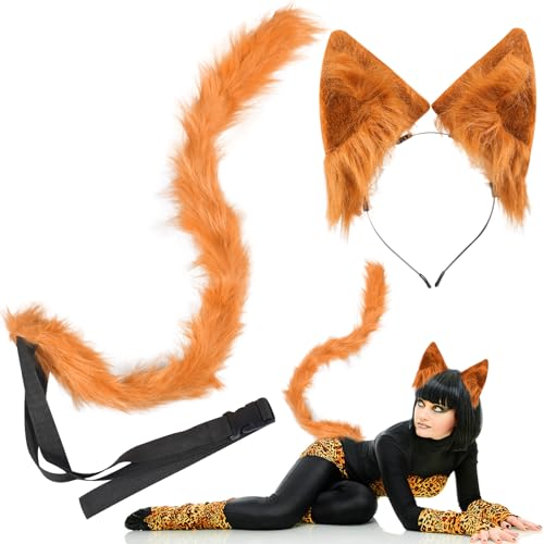 Qooloo Katze Cosplay Kostüm Set, Katzenohren Haarreif, katzenschwanz, Stirnband Haarschmuck Damen für Karneval Party Dekoration Kostüm Dressing Parteien von Qooloo