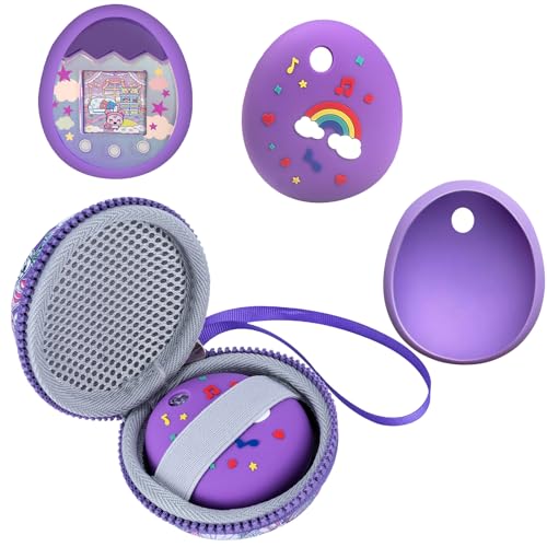 Qoosea Silikonhülle für Tamagotchi Pix Virtuelles Haustier Spiel Maschine mit harten Tragetasche Silikon-Schutzhülle für Tamagotchi Pix mit Handschlaufe（Lila） von Qoosea