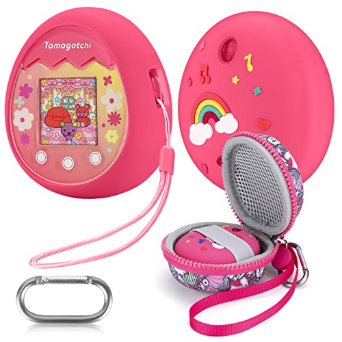 Qoosea Silikonhülle mit Tragetasche Kompatibel mit Tamagotchi Pix Virtuelles Haustierspielzeug, Schutzhülle Hartschale für Tamagotchi Pix mit Handschlaufe (Rot) von Qoosea