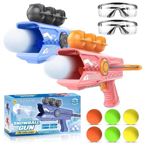 Qosigote Snowball Shooter, Snowball Launcher for Kids and Adults, Indoor Snowball Fight Set with Snowball Maker,and Goggles – Winter Outdoor Toys for Children Ages 3-8 Years (2pcs-Mix) von Qosigote