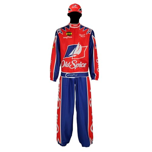 Erwachsene Halloween Ricky Bobby Racing Jumpsuit Hut Set Talladega Nights Vollkostüm Halloween Party Requisiten (MY20233-4, S) von Qosivfey