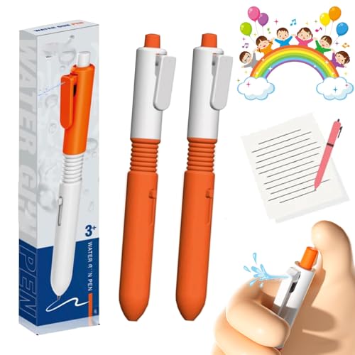 Pen That Sprays Water, Water Gun Pen, Pen That Shoots Water, 2 in 1 Funny Prank Retractable Pens with Water Spray, Interactive Toy Pen for Kids and Adults (2PCS-Orange) von Qosneoun