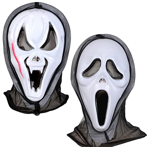 Qpout 2 Stück Schrei Masken für Erwachsene/Kinder, Halloween Gruselmasken, Totenkopf Cosplay Maske, Halloween Kleiderparty, Maskerade Gruselmaske Anonyme Maske für Männer und Frauen von Qpout