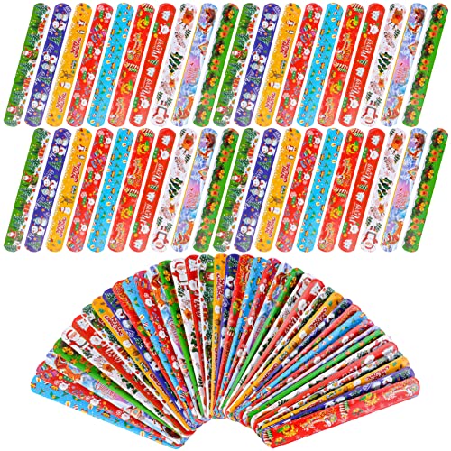 Qpout 40pcs Weihnachten Slap Armbänder für Kinder, Weihnachten Handgelenk Bands Santa Claus Snap Band Print Designs für Kinder Weihnachten Party Tasche Füller Party Weihnachtsspielzeug Geschenke von Qpout