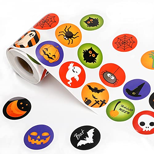 Qpout 720pcs Halloween Roll Stickers Pumpkin Sticker Roll Scrapbooking Card Envelopes Stocking Stickers Bats Spiders Witch Owl Ghost Stickers Halloween Party Bag Filler for Party Favors Supplies von Qpout