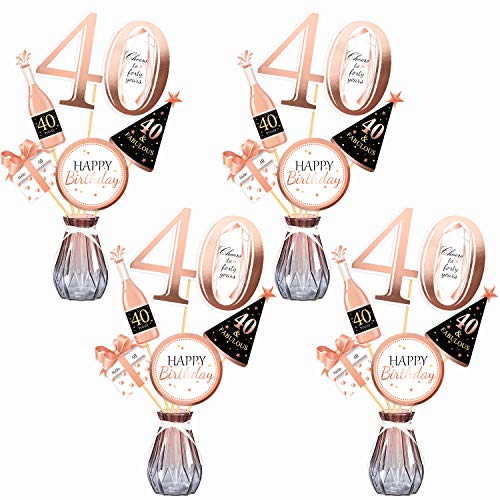 Qpout Rose Gold 40. Geburtstagsparty Herzstück Sticks 40 Geburtstag Party Herzstück Tisch Topper Birthday Party Zubehör Tischdekoration, Geburtstagsparty Lieferungen, 20 Packungen von Qpout