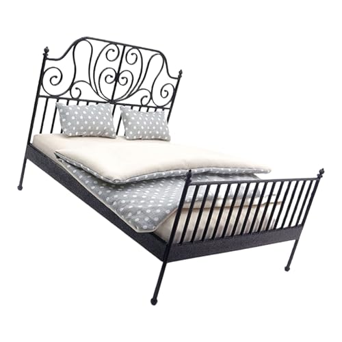 Antik Eisen Bett für 1/12 Puppenhaus Deko Möbel mit abnehmbarer Bettwäsche Matratze Modell Szene Miniatur Möbel Puppenstuben Deko Antik Eisen Bett für 1/12 Puppenhaus Deko Möbel mit abnehmbarer Bettwäsche Matratze Modell Szene Miniatur Möbel Puppenstuben Deko von Qsvbeeqj