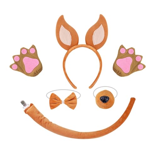 Hundeohren-Stirnband, Plüschschwanz, Fliege, Haarreifen-Set, Netzrock, Fuchs, Kostüm-Set für Halloween-Kostüm, Cosplay von Qsvbeeqj