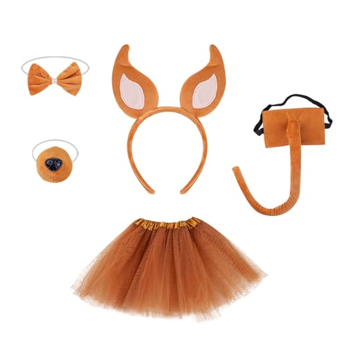 Hundeohren-Stirnband, Plüschschwanz, Fliege, Haarreifen-Set, Netzrock, Fuchs, Kostüm-Set für Halloween-Kostüm, Cosplay von Qsvbeeqj