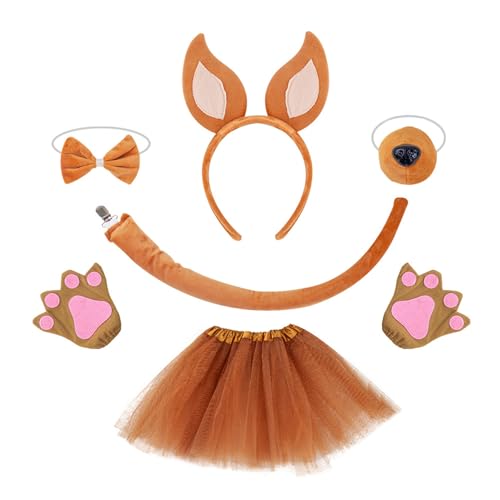 Hundeohren-Stirnband, Plüschschwanz, Fliege, Haarreifen-Set, Netzrock, Fuchs, Kostüm-Set für Halloween-Kostüm, Cosplay von Qsvbeeqj