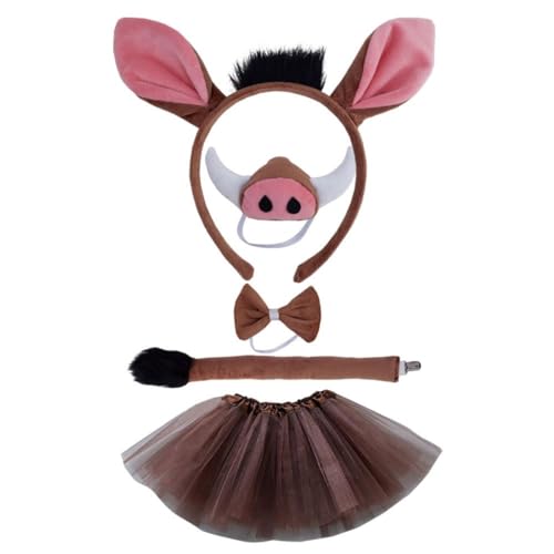 Qsvbeeqj 1/4/5/6 Kostüme für Kinder, Ohr-Stirnbänder, Schwanz, Fliege, Handschuh, Tutus und Nase, Halloween, Tier-Cosplay-Zubehör von Qsvbeeqj