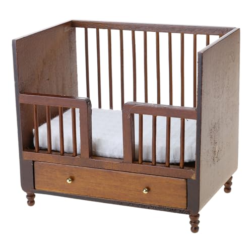 Qsvbeeqj 1:12 Modell Babybett Bett Puppenhaus Wohnzimmer Holzmöbel Mikrolandschaft Puppenhaus Dekoration Puppenhaus Zubehör von Qsvbeeqj