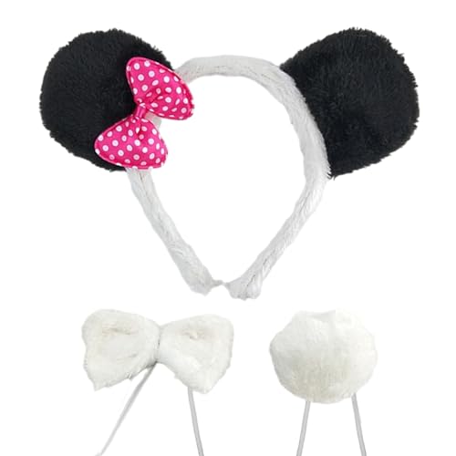 Qsvbeeqj 3-teiliges Panda Kostüm Für Jungen Und Mädchen Cosplay Panda Ohren Stirnband Schwanz Fliege Tierkostüm Zubehör Set Geschenke von Qsvbeeqj