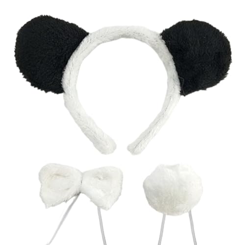 Qsvbeeqj 3-teiliges Panda Kostüm Für Jungen Und Mädchen Cosplay Panda Ohren Stirnband Schwanz Fliege Tierkostüm Zubehör Set Geschenke von Qsvbeeqj