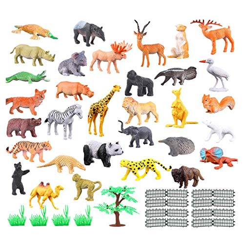 Qsvbeeqj 53-teiliges Dschungel Tierspielzeug Set Realistische Wilde Kunststofftiere Lernspielzeug Elefant Giraffe GNU Löwe von Qsvbeeqj