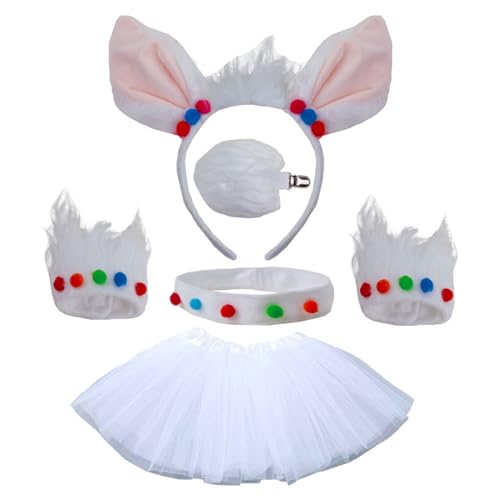 Qsvbeeqj Alpakas-Kostüm-Set, Alpakas-Ohren, Stirnbänder, Schwanz, Choker, Tutus, Rock, Overleeve für Kinder, Halloween-Kostüm, Cosplays, Party von Qsvbeeqj