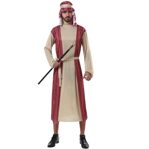 Qsvbeeqj Arabisches Halloween-Cosplay-Outfit, S-Kostüm, arabisches Prinz-Kostüm, Naher Osten, Robe, arabisches Verkleidungs-Kostüm für Herren von Qsvbeeqj