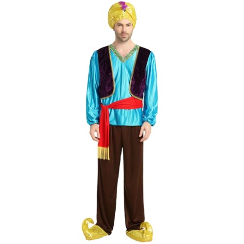 Qsvbeeqj Arabisches Halloween-Cosplay-Outfit, S-Kostüm, arabisches Prinz-Kostüm, Naher Osten, Robe, arabisches Verkleidungs-Kostüm für Herren von Qsvbeeqj