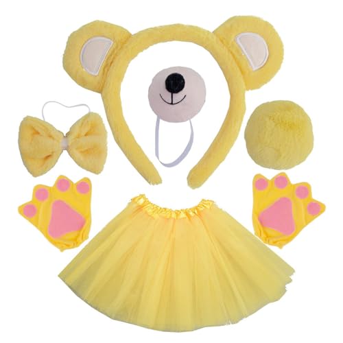 Qsvbeeqj Bär Kostüme Set Bär Ohren Stirnbänder Schwanz Fliege Nase Handschuh Cosplays Kostüme Halloween Weihnachten Party Kind von Qsvbeeqj