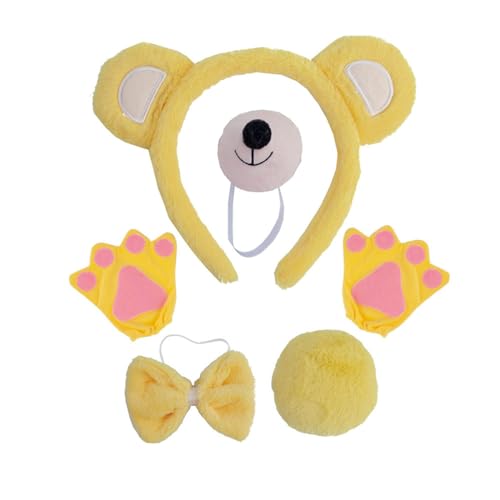 Qsvbeeqj Bärenkostüm-Set, Halloween-Kostüm, Cosplays, Party-Requisiten, Bärenohren, Stirnbänder, Schwanz, Fliege, Nasen-Handschuh für Kinder von Qsvbeeqj