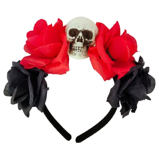 Qsvbeeqj Halloween-Haarreifen für Damen, realistischer Totenkopf-Blumen-Haarschmuck für Kostümpartys von Qsvbeeqj