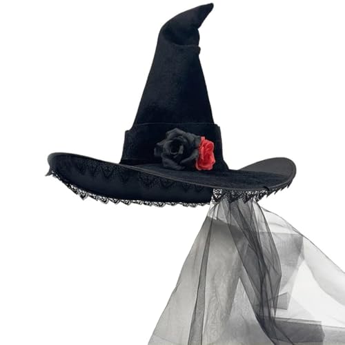 Qsvbeeqj Halloween Hexenhut Verstellbar Frauen Hexenhut Handgemachte Hexen Schöne Hut Halloween Kostüm Zubehör von Qsvbeeqj