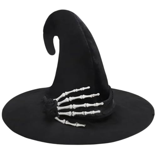 Qsvbeeqj Halloween-Hexenhut mit Skelett-Hand, Party-Zauberer-Hut, Unisex, spitzer Hexenhut, Erwachsene, Kinder, Cosplay, Kostüm, Kopfbedeckung von Qsvbeeqj