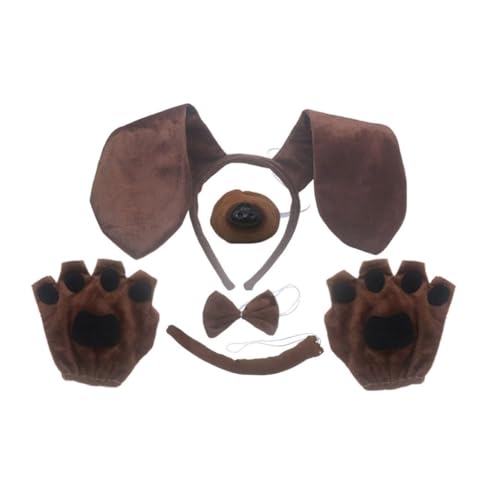 Qsvbeeqj Halloween-Kostüm-Set für Hunde, Ohren, Haarband, Schwanz, Nase, Rock, Fliege, Tierkostüm für Kinder, Cosplay von Qsvbeeqj