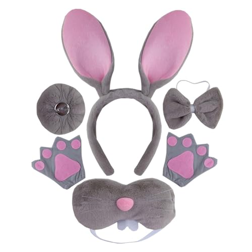 Qsvbeeqj Hasen-Kostüm-Set, Ohren, Stirnbänder, Fliege, Tutus, Handschuh, Schwanz, Schnauze für Kinder, Halloween-Kostüm, Cosplays, Party-Requisiten von Qsvbeeqj